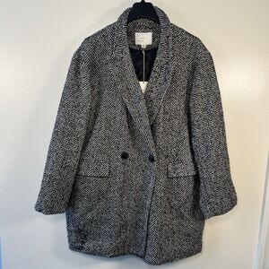 A New Day Black and White Herringbone Top Coat Women's Sz XXL NWT‎ Button Up